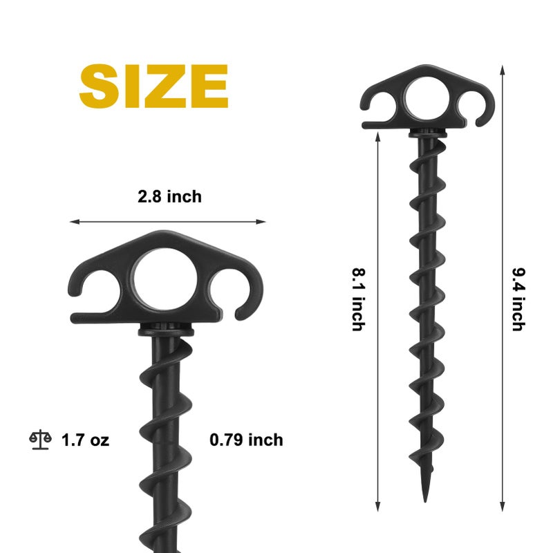 COBARYEN Tent Stakes Ground Anchors Screw in  10 Pack Sand Stakes for Beach 9.4 Inch Heavy Duty Spiral Tent Pegs for Camping  Party  Hiking  Outdoor Decoration (10  Black) - Image 2
